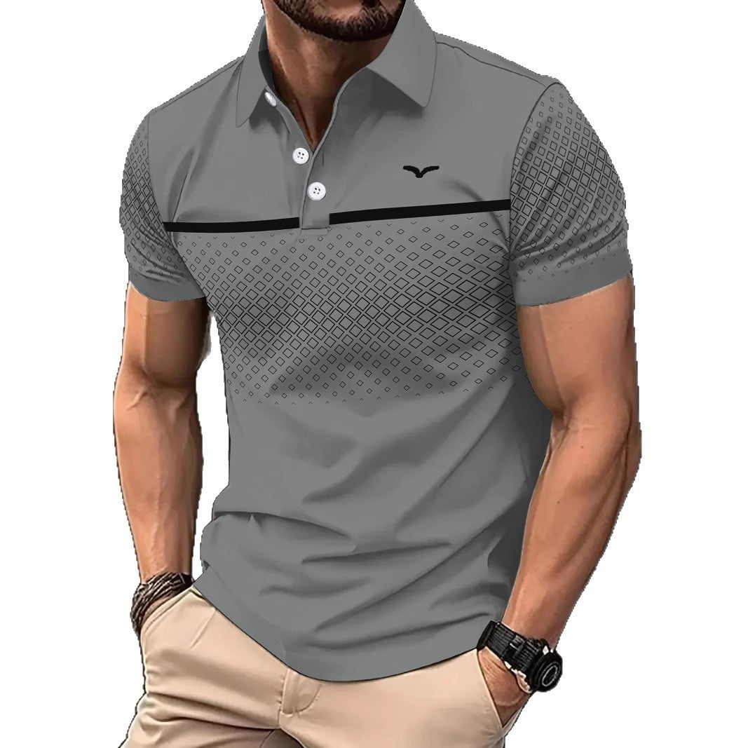 Men's Slim-Fit Printed Lapel Short-Sleeve Polo Shirt