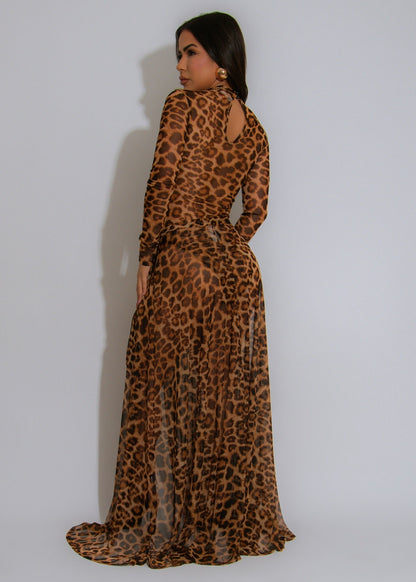 Daredevil Leopard Print Illusion See-Thru Skirt & Bodysuit Top Set/ Swimwear Set