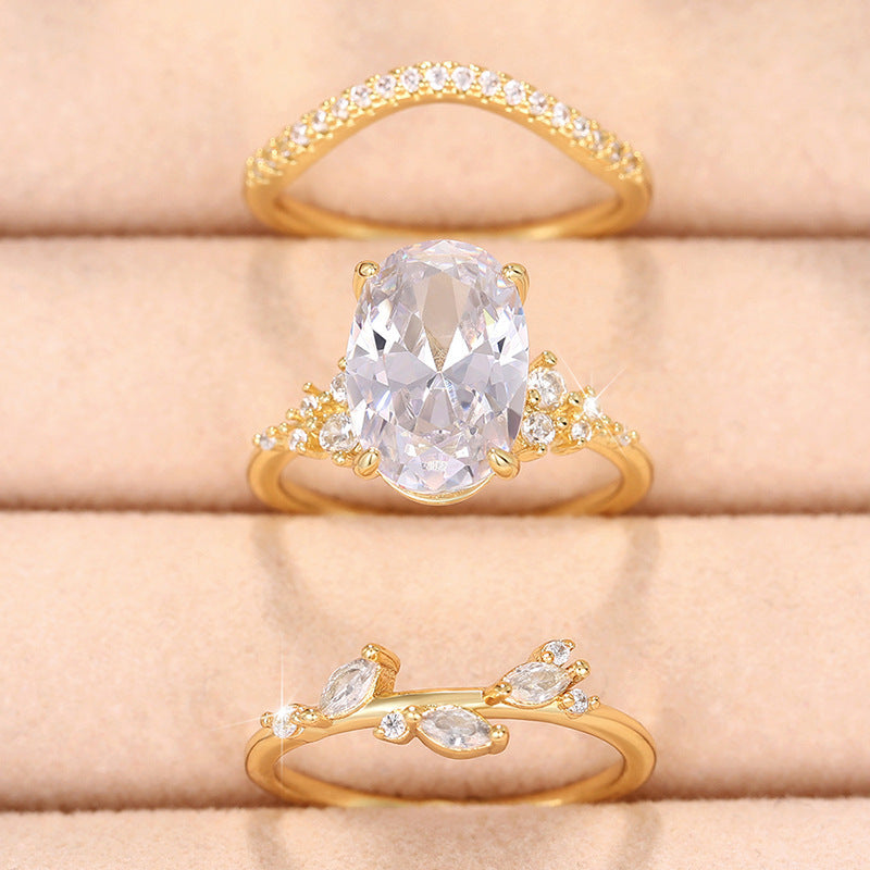 Zircon Ring Set Goose Egg-shaped Cut Ring For Women