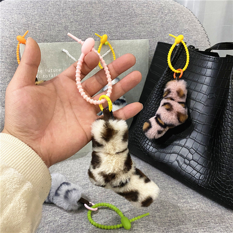 Fox Tail Furry Bag Cute Leopard Plush Pendant