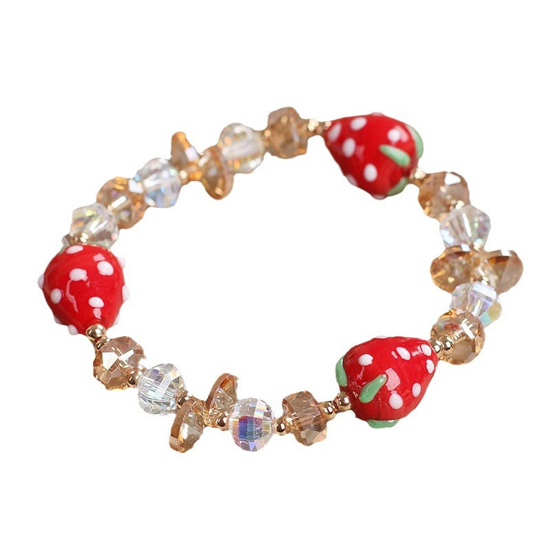 Special-interest Design Sweet Hand Painted Strawberry Beaded Bracelet