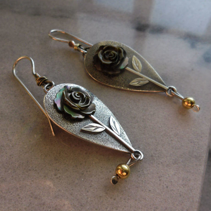 Retro Water Drop Three-dimensional Rose Flower Creative Female Earrings