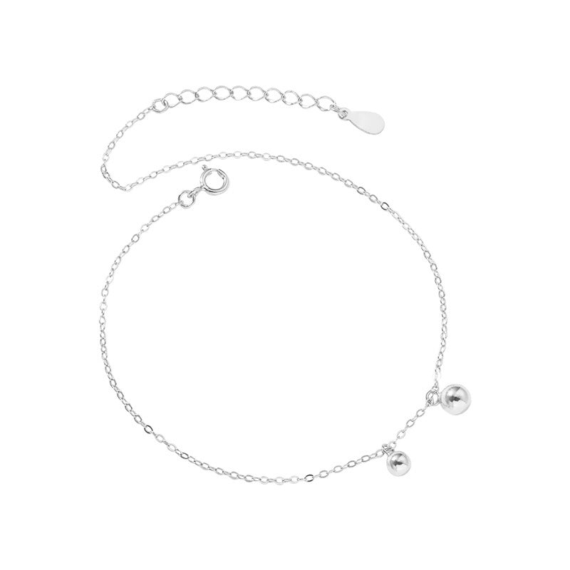 925 Sterling Silver Small Round Bead Chain Anklet Women's Simple