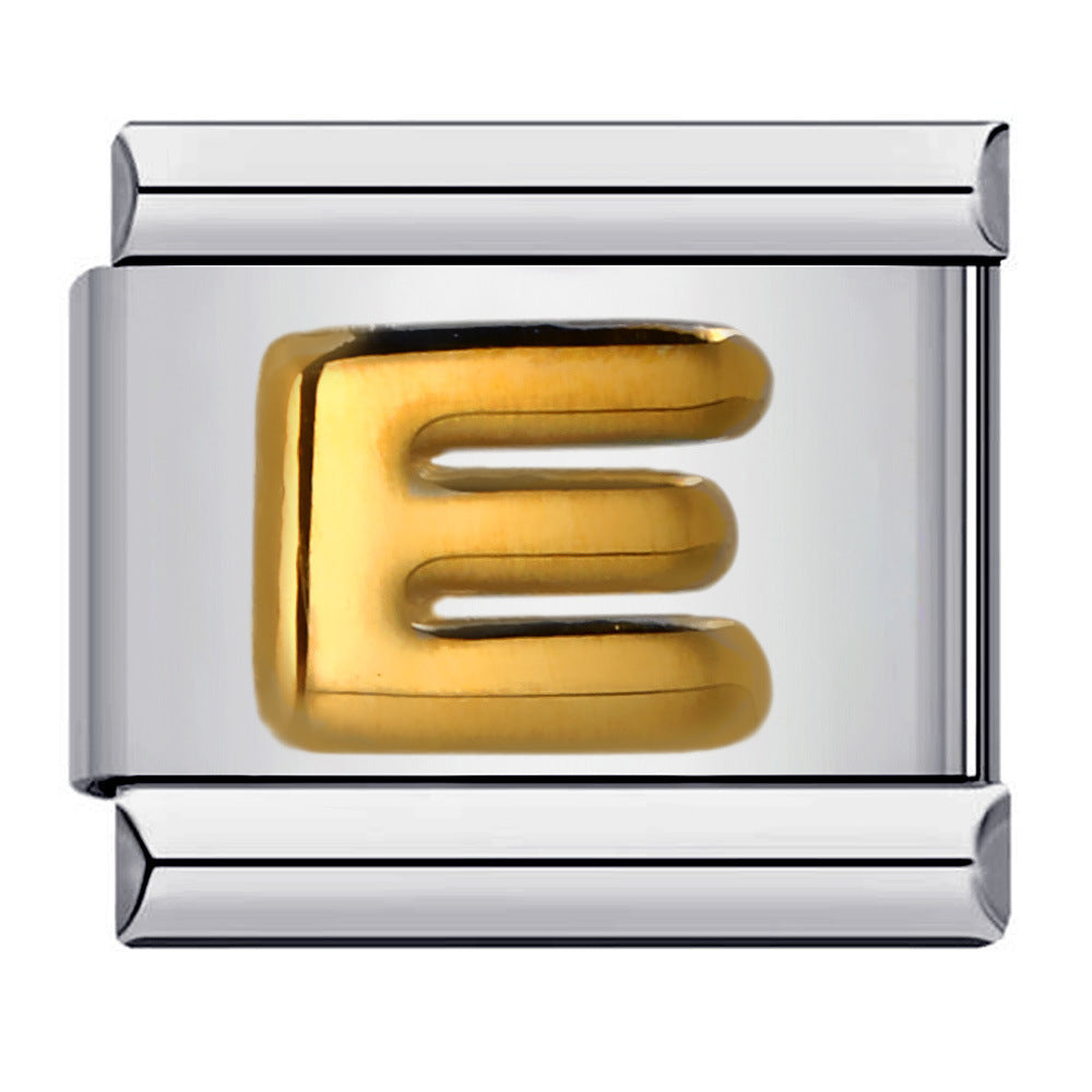 Titanium Steel Gold-plated Raised English Letters DIY Italian Module