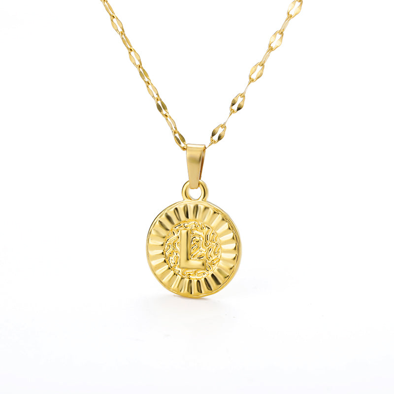 English Alphabet Disc Necklace Women And Men