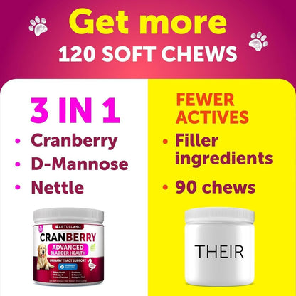 Dog UTI Treatment   Cranberry Supplement and Bladder Control for Dogs   UTI Chewable Treats (2 Pack)   240 Chews for Kidney Support   Bladder Stones   Urinary Tract Infection Incontinence Treatment