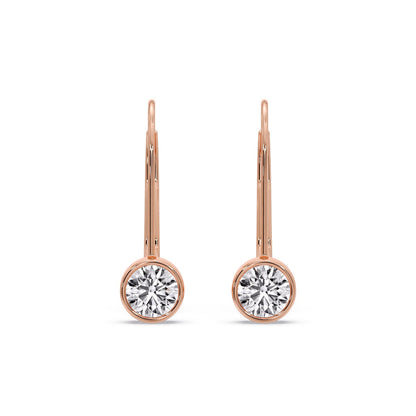 Lever Back Bezel Set Round Diamond Earrings