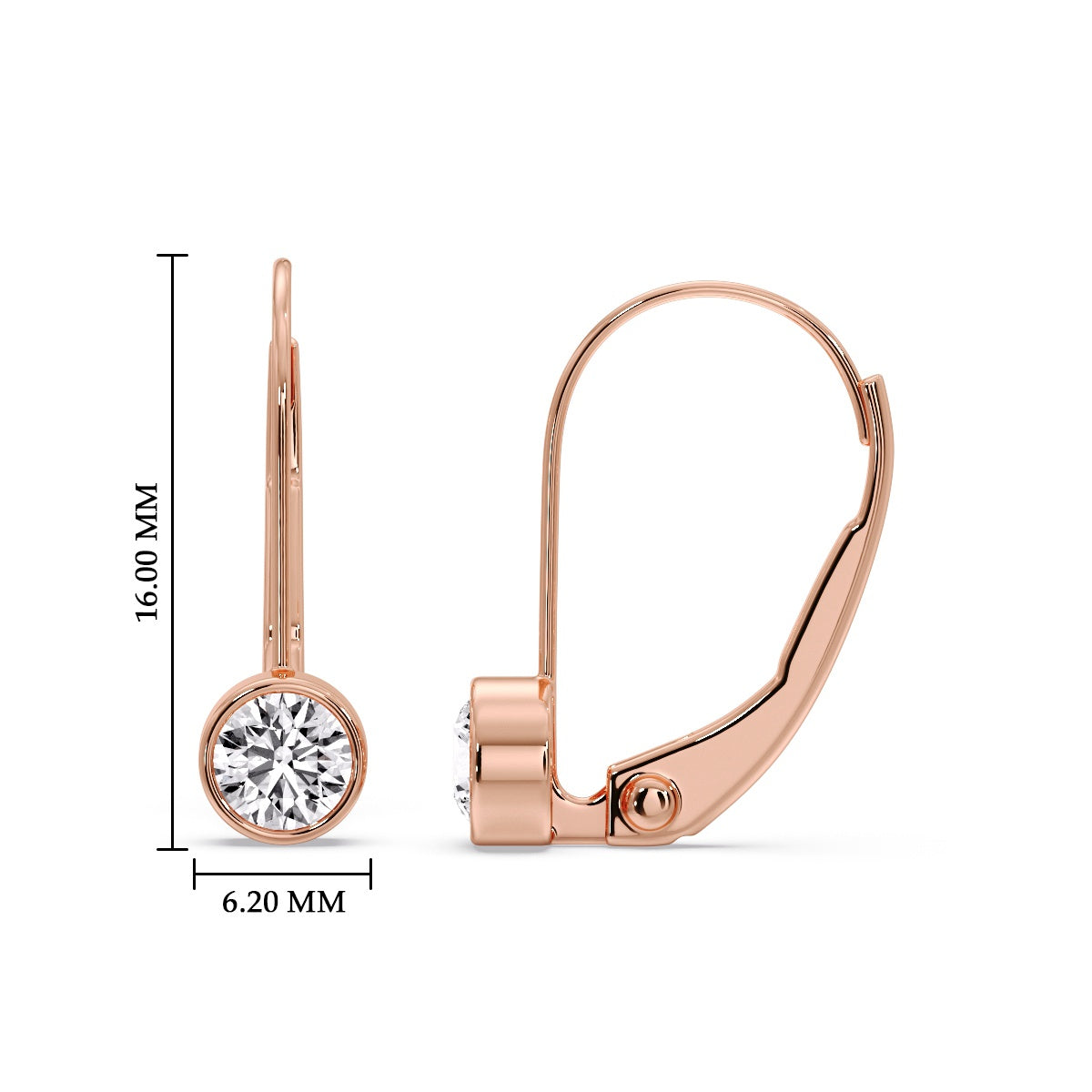Lever Back Bezel Set Round Diamond Earrings