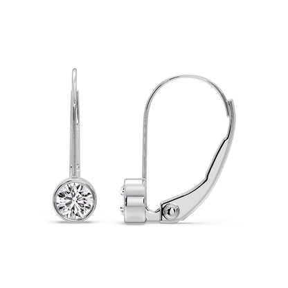 Lever Back Bezel Set Round Diamond Earrings