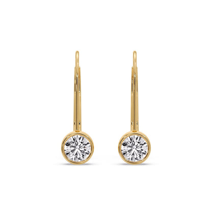 Lever Back Bezel Set Round Diamond Earrings