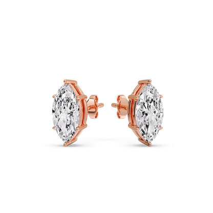 6 Prong Marquise Diamonds Solitaire Stud Earring in Basket Setting