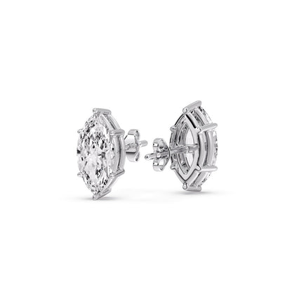 6 Prong Marquise Diamonds Solitaire Stud Earring in Basket Setting