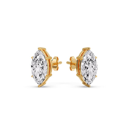 6 Prong Marquise Diamonds Solitaire Stud Earring in Basket Setting