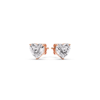 3 Prong Heart Shaped Diamond Solitaire Stud Earring in Basket Setting