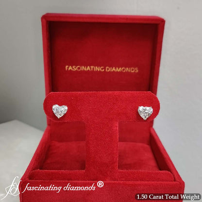 3 Prong Heart Shaped Diamond Solitaire Stud Earring in Basket Setting
