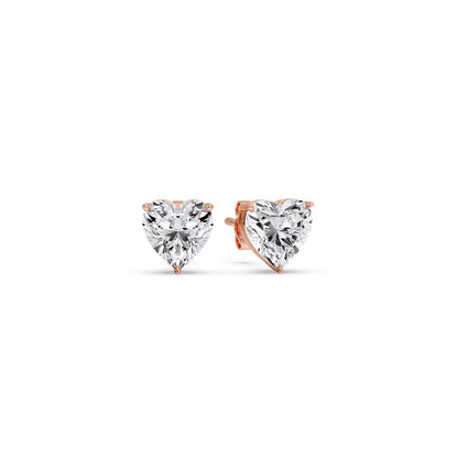 3 Prong Heart Shaped Diamond Solitaire Stud Earring in Basket Setting