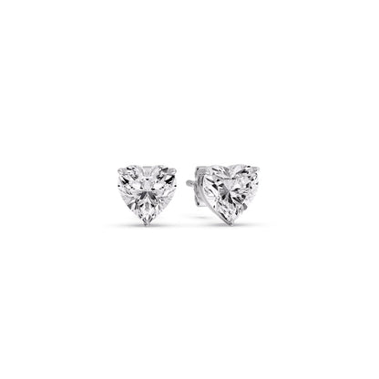 3 Prong Heart Shaped Diamond Solitaire Stud Earring in Basket Setting