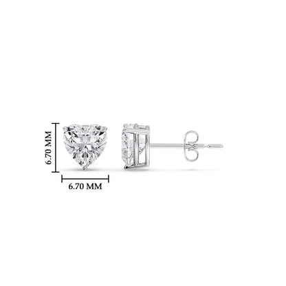 3 Prong Heart Shaped Diamond Solitaire Stud Earring in Basket Setting
