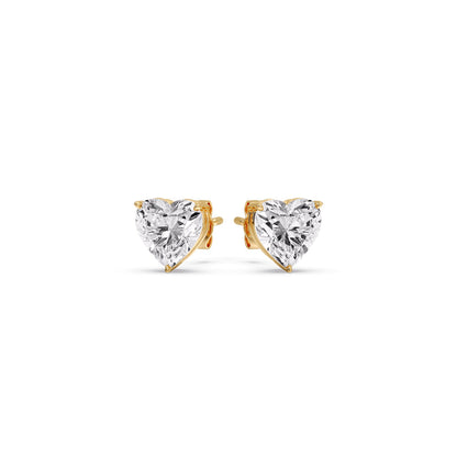 3 Prong Heart Shaped Diamond Solitaire Stud Earring in Basket Setting