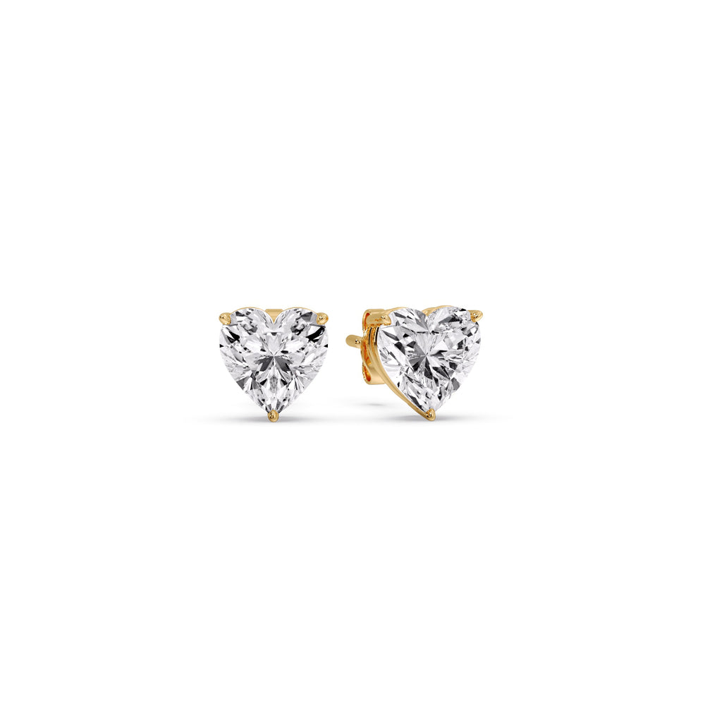 3 Prong Heart Shaped Diamond Solitaire Stud Earring in Basket Setting