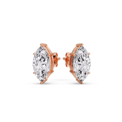 6 Prong Marquise Diamonds Solitaire Stud Earring in Basket Setting
