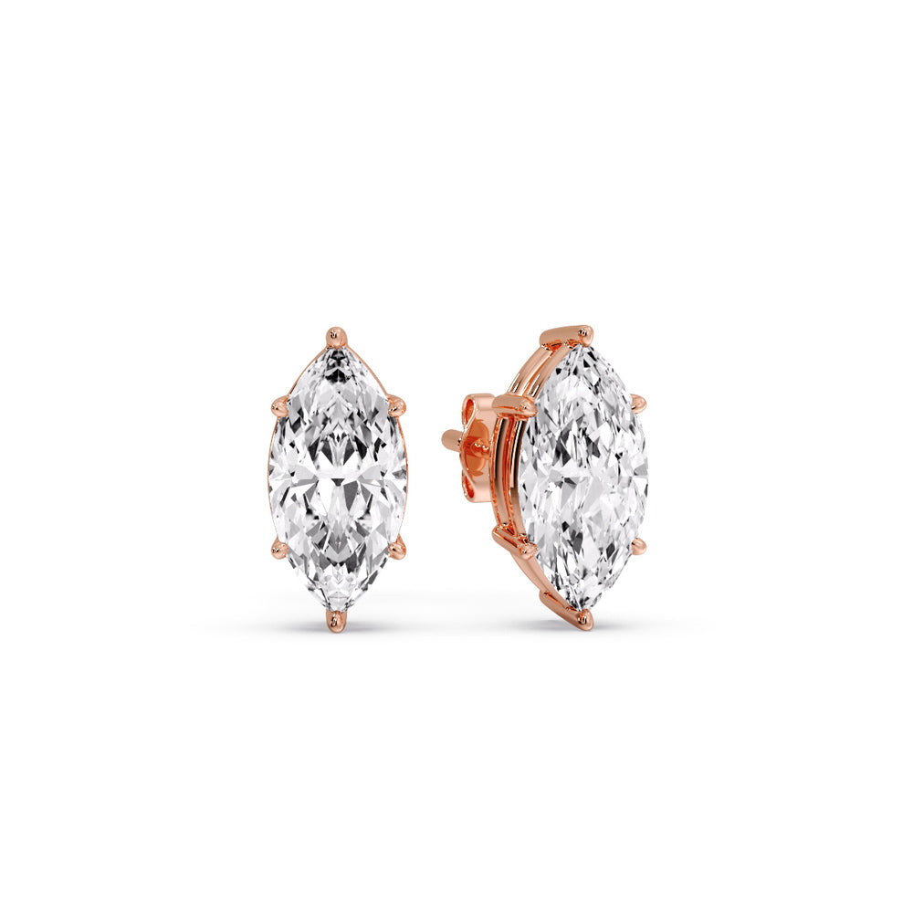 6 Prong Marquise Diamonds Solitaire Stud Earring in Basket Setting