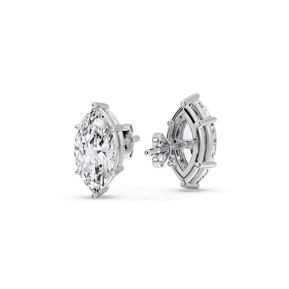 6 Prong Marquise Diamonds Solitaire Stud Earring in Basket Setting