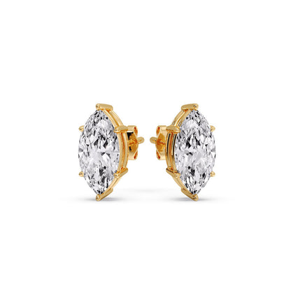 6 Prong Marquise Diamonds Solitaire Stud Earring in Basket Setting
