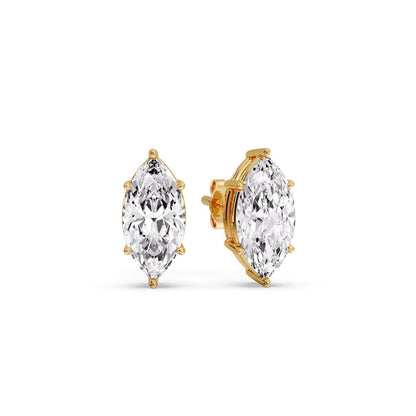 6 Prong Marquise Diamonds Solitaire Stud Earring in Basket Setting