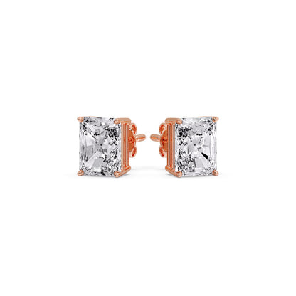 IGI Certified Basket Stud Earrings Set With Radiant Cut Diamonds