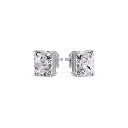 IGI Certified Basket Stud Earrings Set With Radiant Cut Diamonds