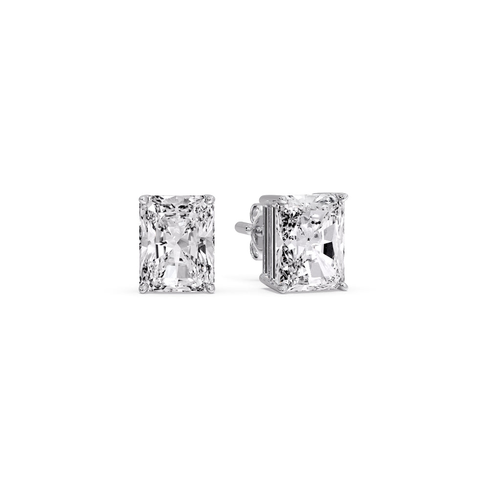 IGI Certified Basket Stud Earrings Set With Radiant Cut Diamonds