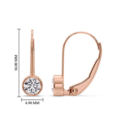 Lever Back Bezel Set Round Diamond Earrings