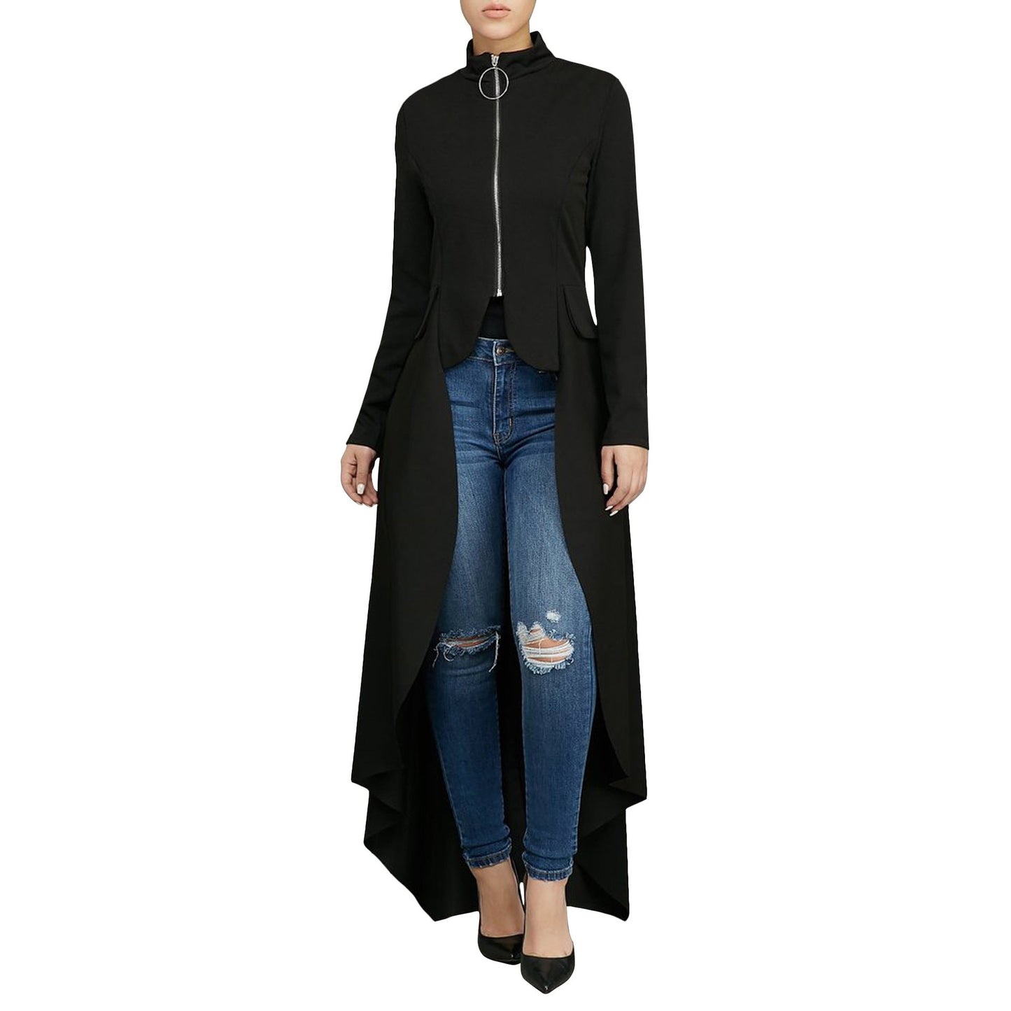 Long Sleeve Turtleneck Zipper Dress Faux Dresses
