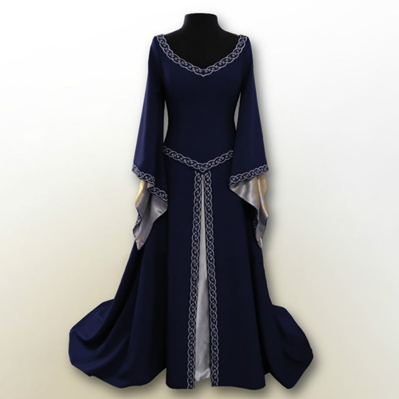 Women's Classical Halloween Christmas Long Sleeve Embroidered Dresses