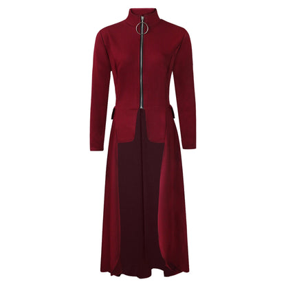 Long Sleeve Turtleneck Zipper Dress Faux Dresses