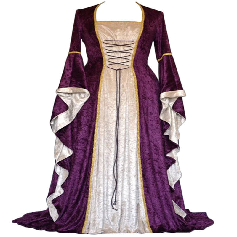 Women's Gold Veet Bell Sleeve Retro Medieval Dresses