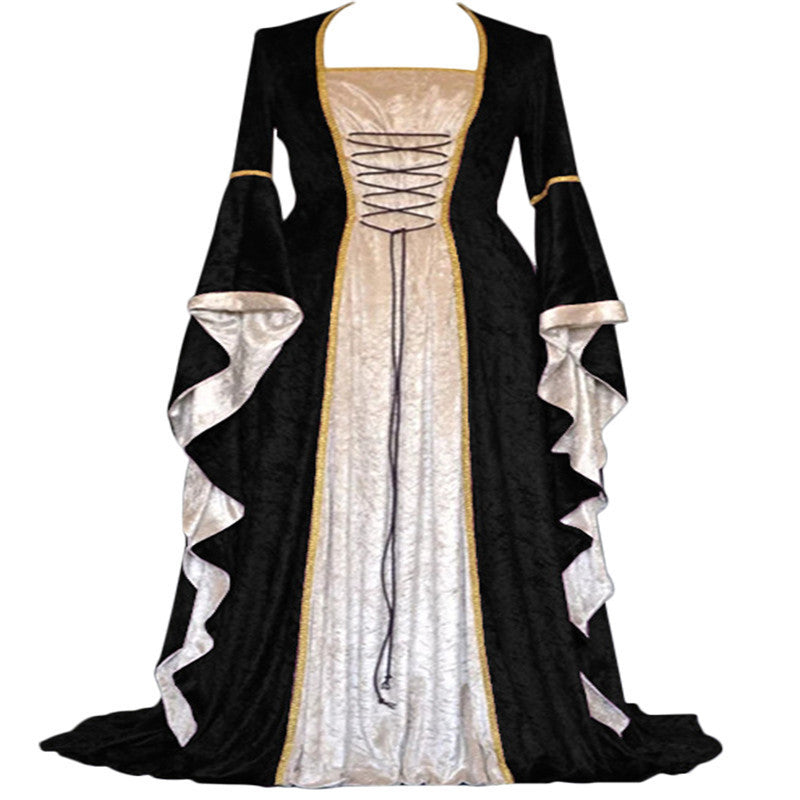 Women's Gold Veet Bell Sleeve Retro Medieval Dresses