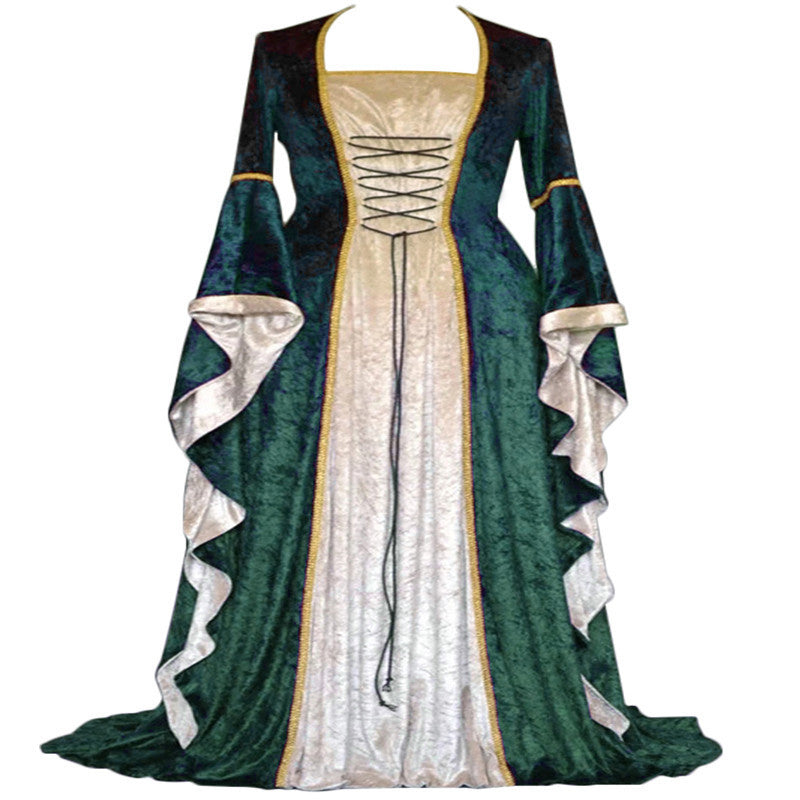 Women's Gold Veet Bell Sleeve Retro Medieval Dresses