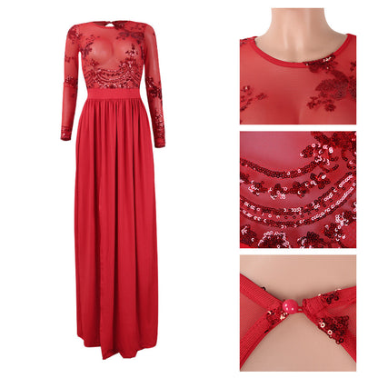 Sexy Backless Sequined Lace Mop Split Dresses