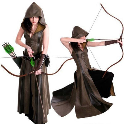 Chest Five Sleeveless Hooded Length Leather Dresses