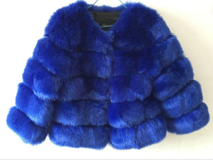 Women's Faux Fox Fur Round Neck Slim Coats