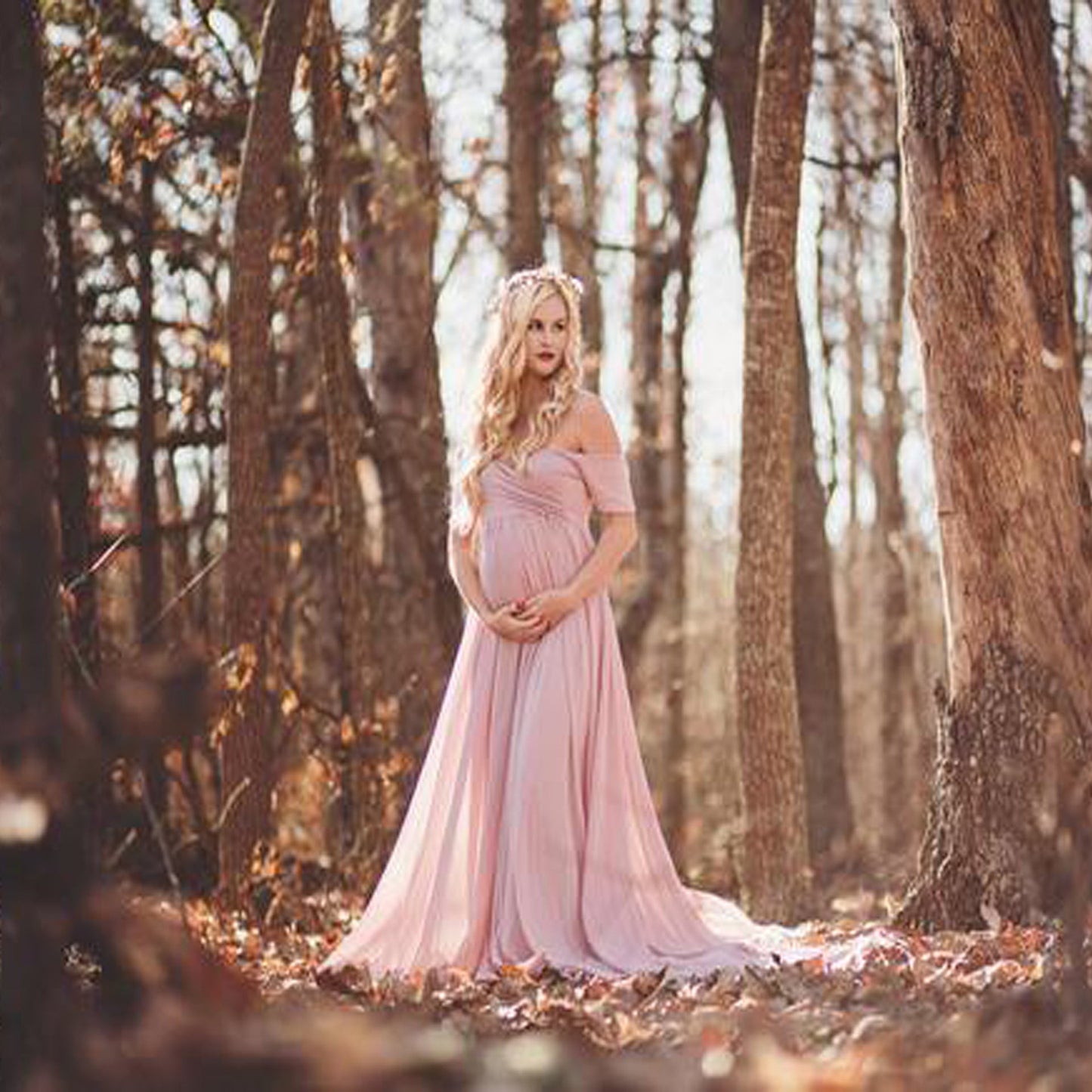 Women's Spinning Pregnant Floating Tail Sleeve Long Dresses