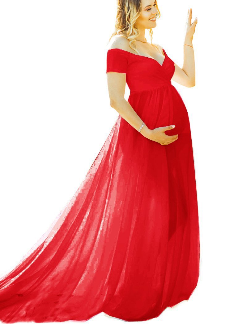 Women's Spinning Pregnant Floating Tail Sleeve Long Dresses