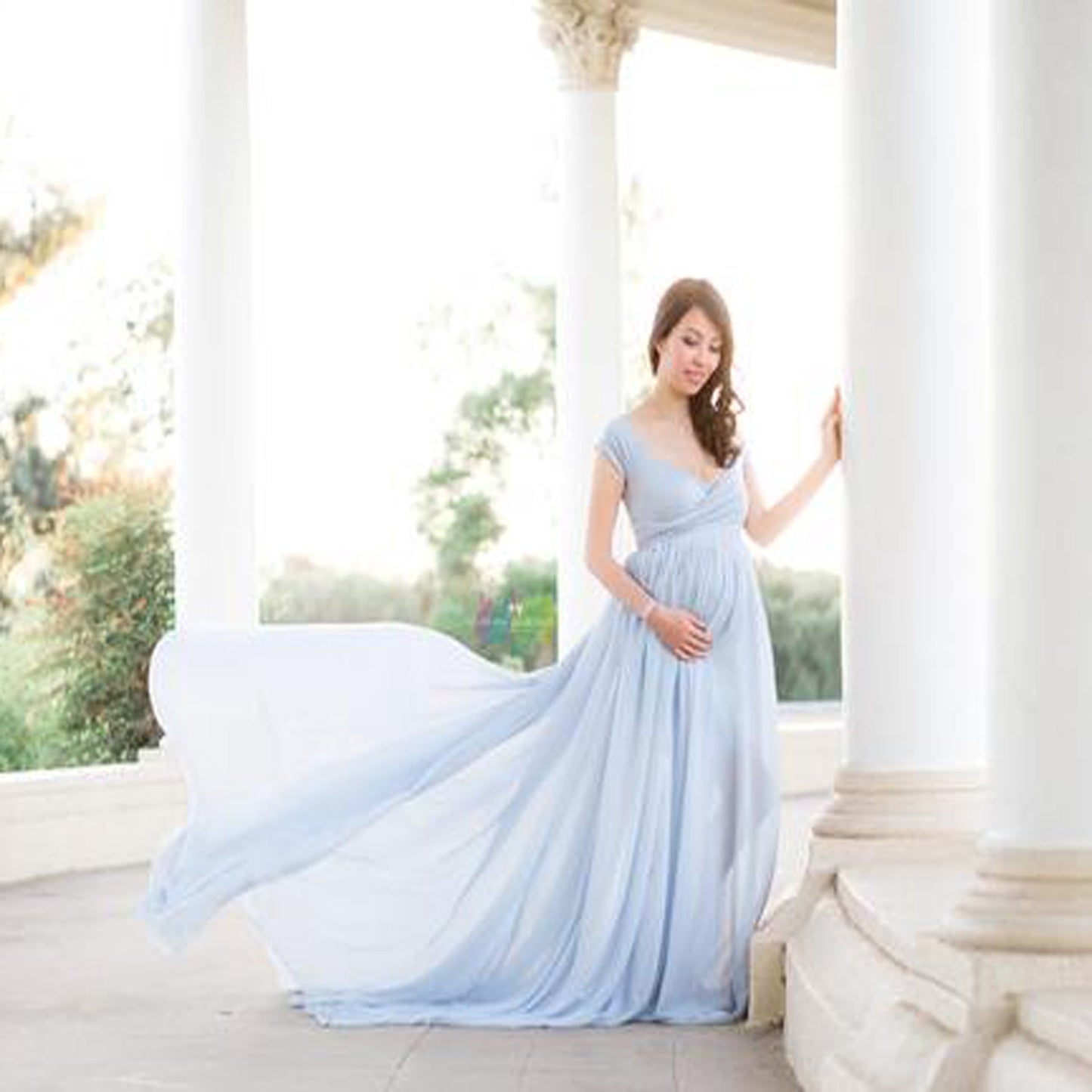 Women's Spinning Pregnant Floating Tail Sleeve Long Dresses