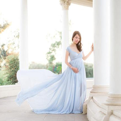 Women's Spinning Pregnant Floating Tail Sleeve Long Dresses