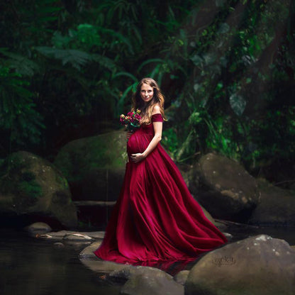 Women's Spinning Pregnant Floating Tail Sleeve Long Dresses