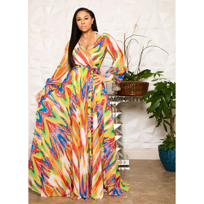 Women's Printed Chiffon Sexy Dress With Lining Dresses