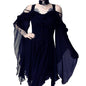 Color Strap Large Swing Sleeve Irregular Dresses