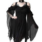 Color Strap Large Swing Sleeve Irregular Dresses
